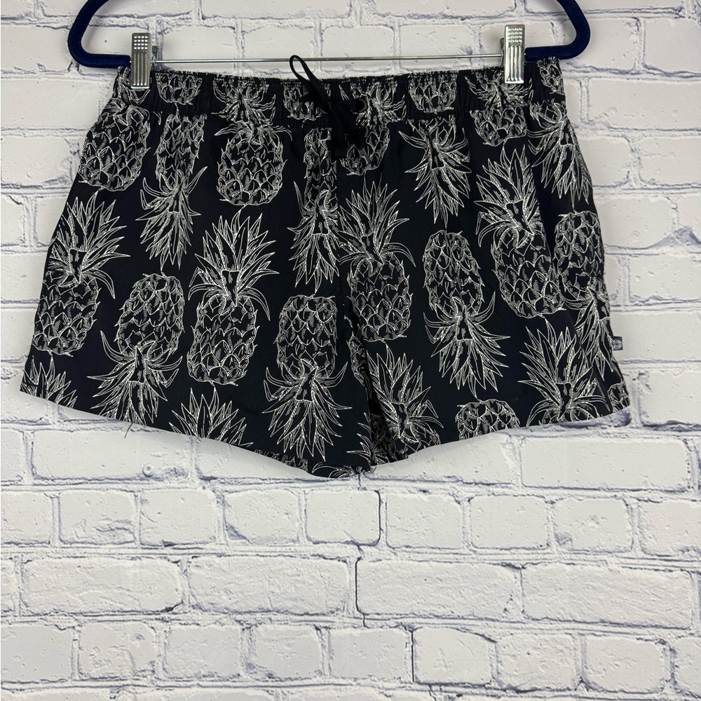 Lauren James Black Athletic Shorts with Pineapple Print